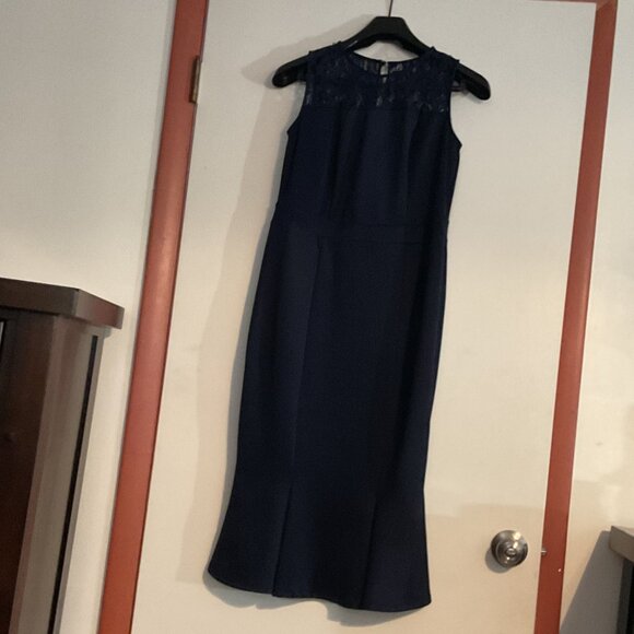 New York & Company Navy Blue Lace Crochet Ruffle Dress | Sleeveless | Size M - Picture 3 of 4